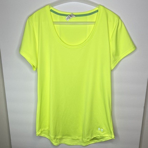 Under Armour Heat Gear Top Women’s Sz Med Neon Green Semi-Fitted Scoop Neckline - Picture 1 of 8